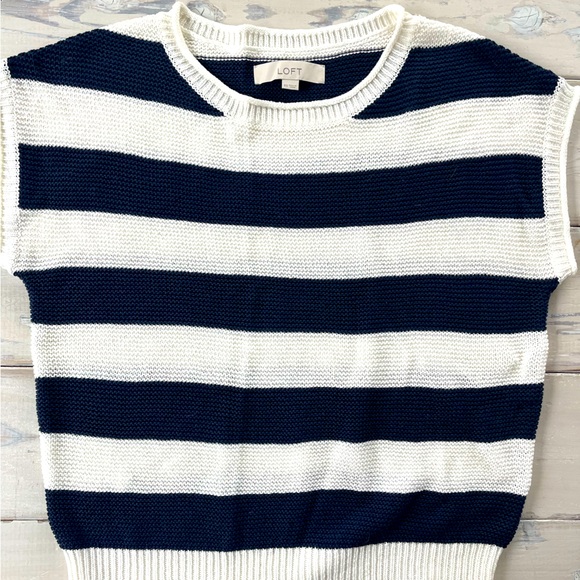 LOFT Sweaters - Women’s Loft Navy and White Striped Shortsleeved sweater woven size XS